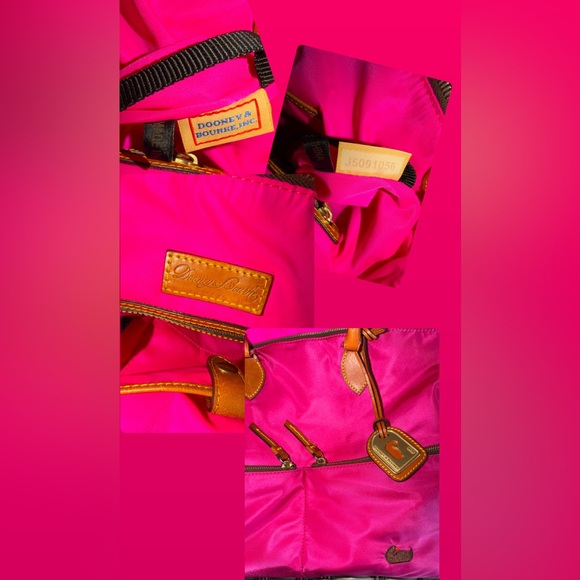 Dooney & Bourke Nylon Pink Satchel Tote Bag w/ Leather Trim & Shoulder Strap - Picture 4 of 17